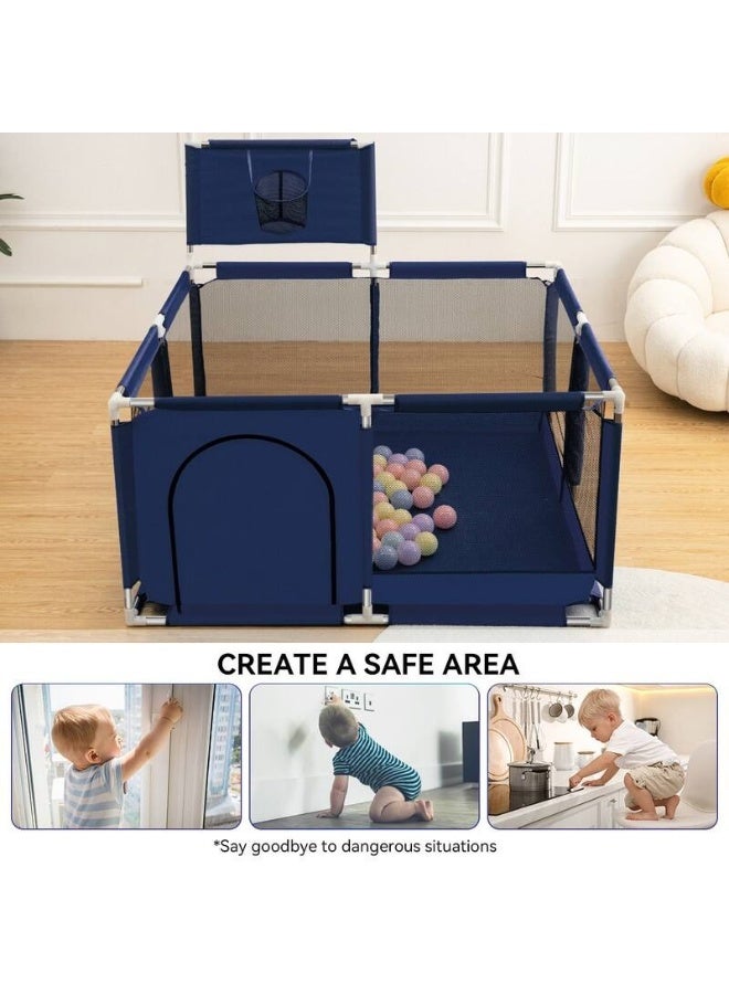 حظيرة لعب أطفال قابلة للطي محمولة مع طوق كرة سلة و30 كرة - سياج أمان داخلي وخارجي، مركز أنشطة مع سجادة لعب للأطفال الصغار - Image 3